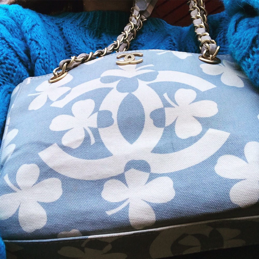 Chanel Clover Canvas Tote/Shoulder Bag